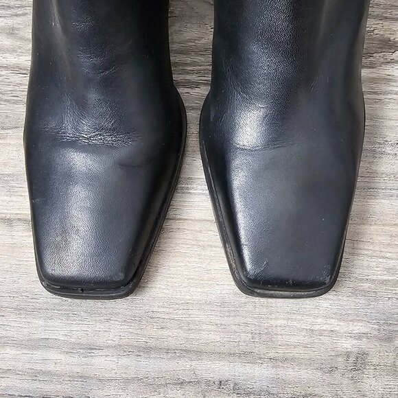 Markon Frannie Leather Buckle Square Toe Black Zip Up Heel Boot - Picture 5 of 12